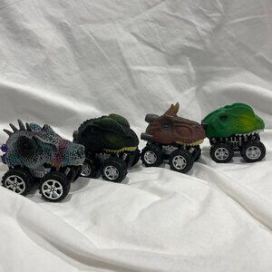 Lot of 4 Dino Bros Pull Back & Go Dinosaur Head Mini Monster Truck Car Toys